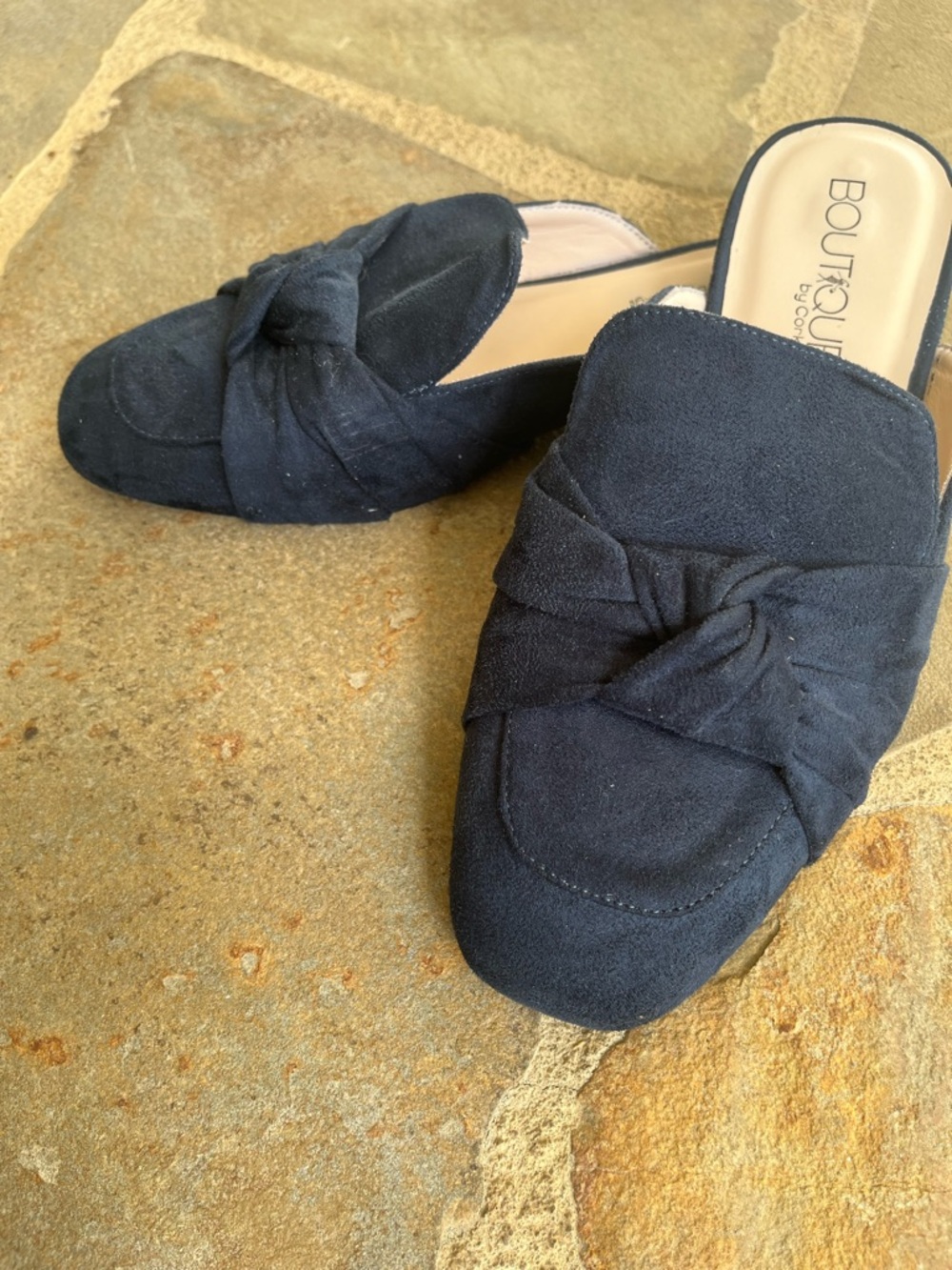 Boutique Navy Knot-Front Slip-On Mules 11 Women’s - Picture 2 of 5